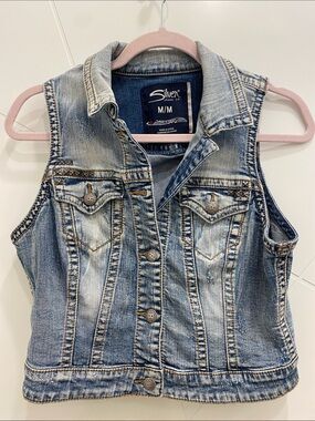 Silver Jeans Co. | Distressed Denim Vest | Light Blue | Women’s Size Medium
